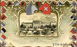 Wie paritätisch sind die Kantone an der ersten nationalen Hochschule vertreten? Kolorierte Ansichtskarte der ETH-Westfassade von 1902.