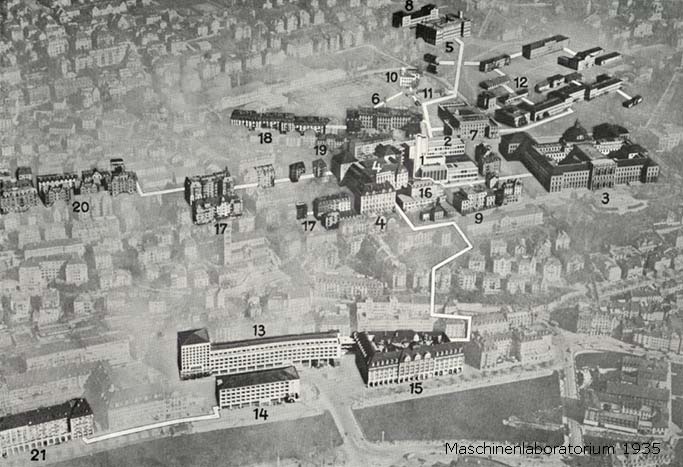 Mehr als selbstständig. Auf der Karte von 1935 sind die öffentlichen und privaten Gebäude hervorgehoben, die vom ETH-Fernheizkraftwerk beheizt werden.