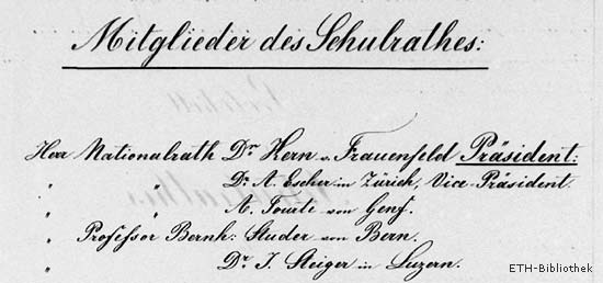 Deckblatt des ersten Schulratsprotokolls vom 27. September 1854.