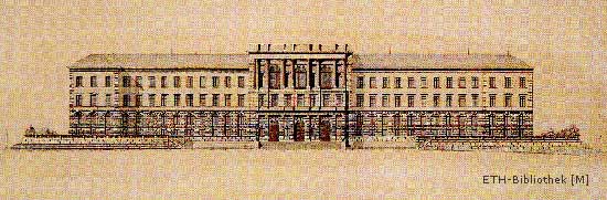 Nationale Hochschule als diskursives Luftschloss? Westfassade des Semperbaus, Zeichnung von 1861