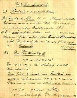 Einführung in das Differenzialrechnen für Maschineningenieure, Prof. Hurwitz WS 1901/02, Mitschrift des stud. mech. Paul Spiess.