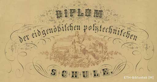 Diplom für Georg Szavits von der Zweiten Abtheilung oder Ingenieur-Schule 1877. Durch Klicken auf den Bildausschnitt erscheint das ganze Diplom.