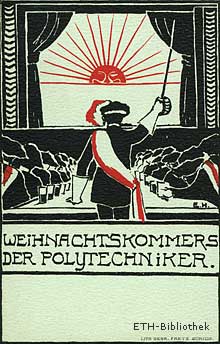 Exerzitium bis zum Morgengrauen: Einladungskarte für den Weihnachtskommers der Polytechniker, um 1910.