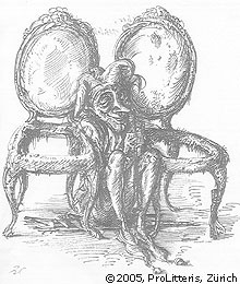 'Zwischen den Stühlen', ein Eulenspiegel-Motiv des Künstlers A. Paul Weber. - Könnte sich darin nicht eine ironische Anspielung auf die Kehrseiten wissenschaftlicher Interdisziplinarität verbergen?