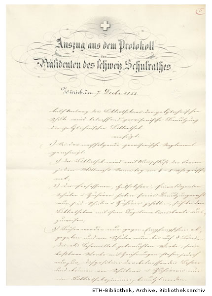 Provisorisches Bibliotheksreglement, Präsidialerlass, 7.12.1855